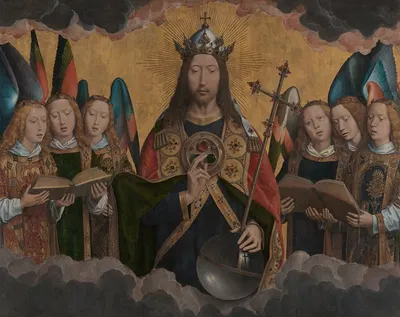 God the Father with Singing Angels by Ханс Мемлинг, 1483-1494 — digital art print download