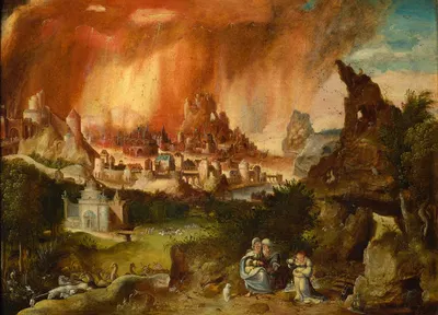 Fire of Sodom, Lot with his daughters by Херри мет де Блес — digital art print download