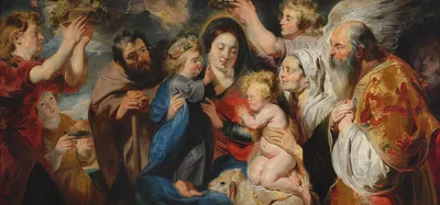 Holy Family surrounded by angels by Якоб Йордаанс, 1616-1617 — digital art print download