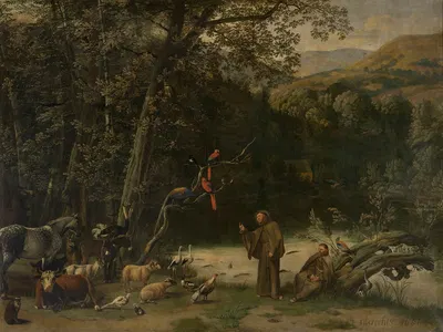Saint Francis of Assisi Preaching to the Animals by Jan Siberechts, 1666 — digital art print download