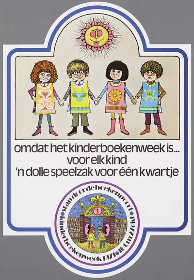 Omdat het kinderboekenweek is… voor elk kind 'n dolle speelzak voor één kwartje by CPNB, 1971 — digital art print download