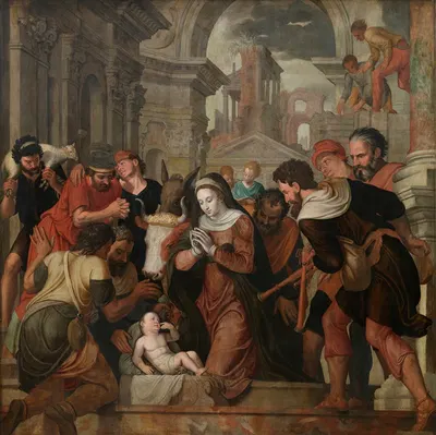 The Adoration of the Shepherds by Lambert Van Noort, 1555 — digital art print download