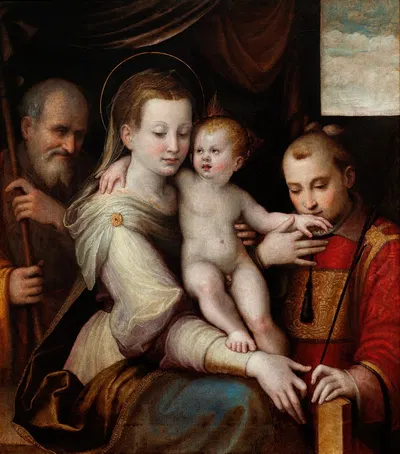 The Holy Family and St. Stephen by Luca Longhi, c. 1560 — digital art print download