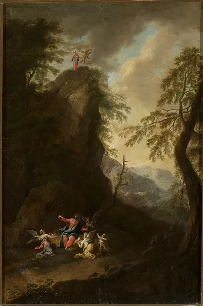 Temptation of Christ and attending angels by Максимилиан Иосиф Шиннагл — digital art print download