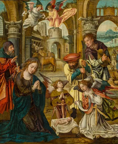 Adoration of the Shepherds (Luke 2-16-20) by Pieter Coecke van Aelst — digital art print download