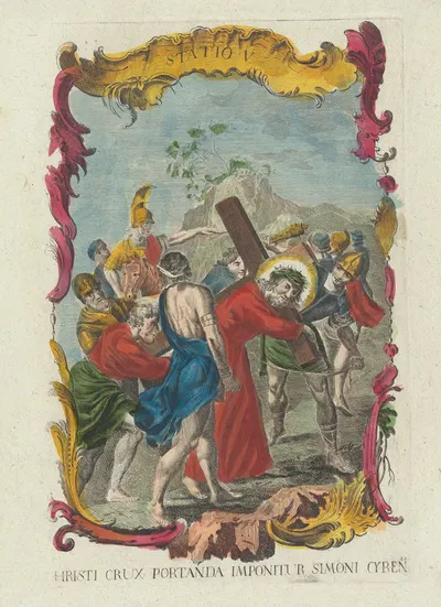 Christi Crux Portanda Imponitur Simoni Cyreneo by Remondini, 1775 - 1800 — digital art print download