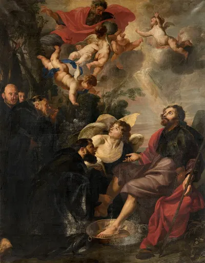Saint Augustine Washes the Feet of Christ by Теодор Ромбаутс, 1636 — digital art print download