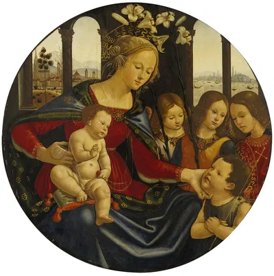 Madonna and Christ Child with Infant Saint John the Baptist and Three Angels by мастерская Доменико Гирландайо — digital…