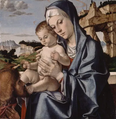 The Virgin and Child with a Saint by Bartolomeo Montagna — digital art print download