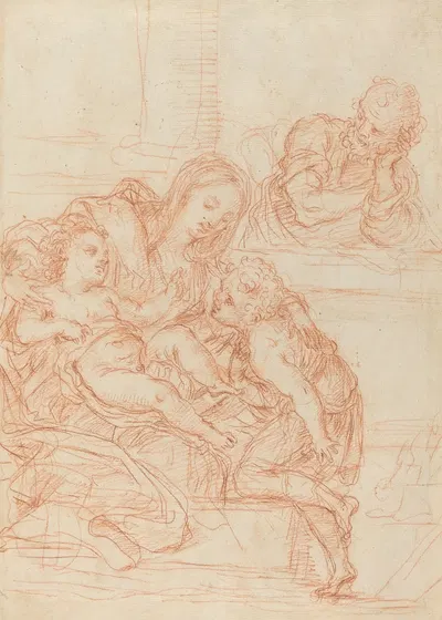 Madonna and Child with Saints John and Joseph (recto) by Итальянская школа — digital art print download