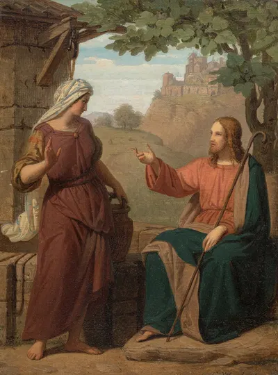 Christ and the Samaritan woman at the well by Франц Иттенбах — digital art print download