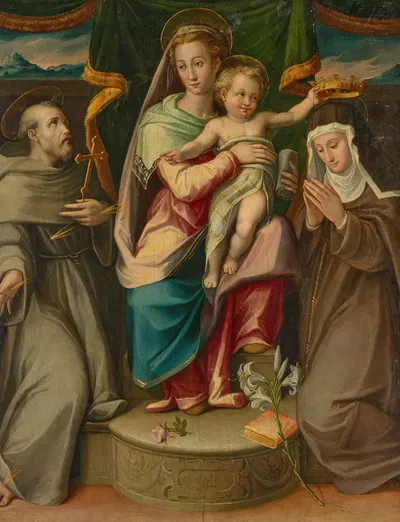 The Madonna and Child with Saints Francis and Claire by Джованни Мария Баттери — digital art print download