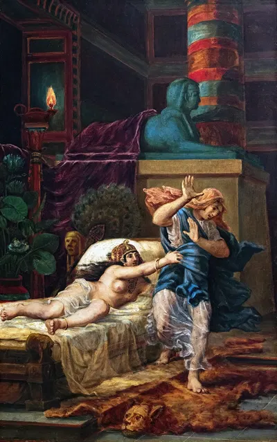 Potiphar's Wife Grabbing Joseph by Жан-Батист Каривен, 1883 — digital art print download