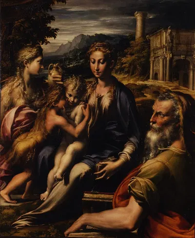 Madonna con Bambino, San Giovanni Battista, la Maddalena e Zaccaria (Madonna di San Zaccaria) by Parmigianino, 1534-1540 —…