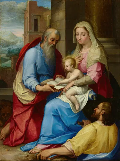The Holy Family with Saint Jerome by Pier Francesco Mazzucchelli — digital art print download