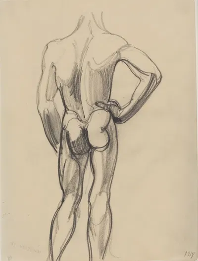 Mandlig model, set fra ryggen by Йенс Адольф Ерихау, 1913 – 1914 — digital art print download
