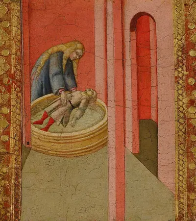 The miracle of Saint Bernardino of Siena and the revival of the child, Amico by Sano di Pietro — digital art print download