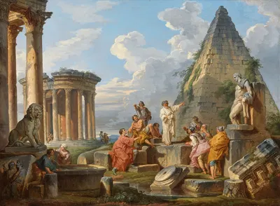 A Capriccio with Saint Paul Preaching to the Romans, with the Temple of Vesta and Pyramid of Caius Cestius by Джованни…