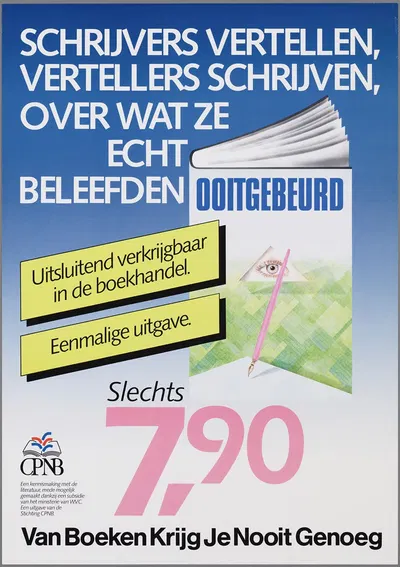 Schrijvers vertellen, vertellers schrijven, over wat ze echt beleefden; Ooitgebeurd by CPNB, 1986 — digital art print…