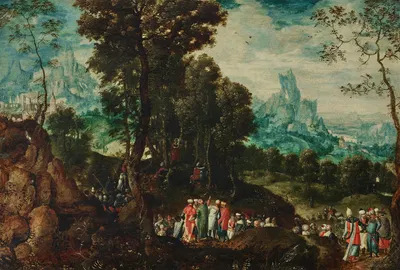 Saint John the Baptist preaching in the wilderness with the Baptism of Christ in the background by Херри мет де Блес —…