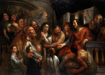 Christus en de overspelige vrouw by Якоб Йордаанс — digital art print download