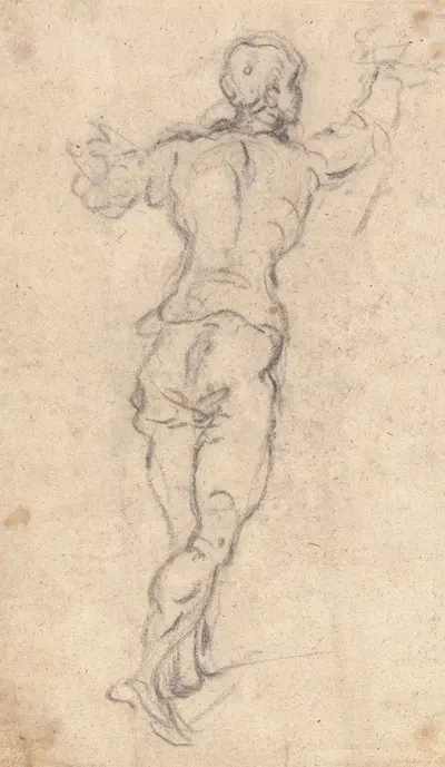 A Striding Youth with His Arms Raised, Seen from Behind by Jacopo Tintoretto, c. 1579 — digital art print download