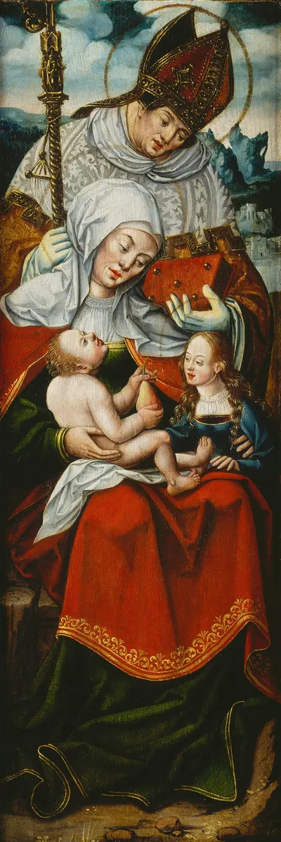 St Anne, the Virgin and Child with a Bishop Saint left wing of an altarpiece by Anton Woensam — digital art print download