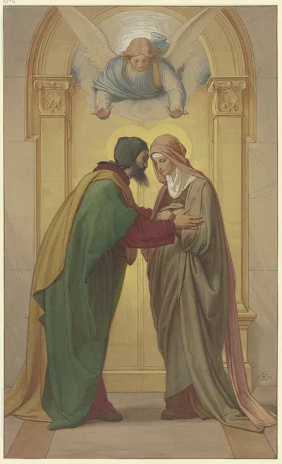 Begegnung Joachims und Annas an der Goldenen Pforte by Эдуард фон Штайнле, 1856 — digital art print download