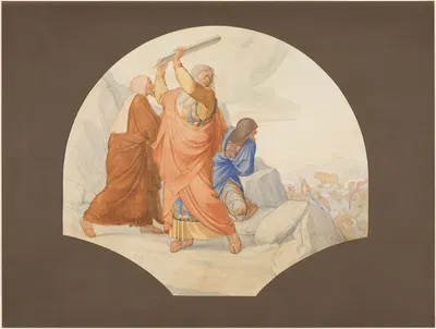 Moses zerschlägt die Gesetzestafeln – Selig, die hungern und dürsten nach der Gerechtigkeit by Эдуард фон Штайнле,…