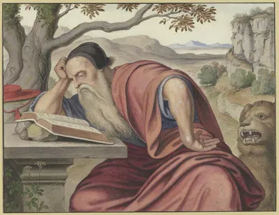 Der Heilige Hieronymus in einer Landschaft, lesend by Иоганн Генрих Фердинанд Оливье — digital art print download