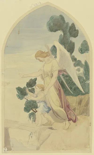A guardian angel guides a child over a precipice by Johann Jakob Jung — digital art print download