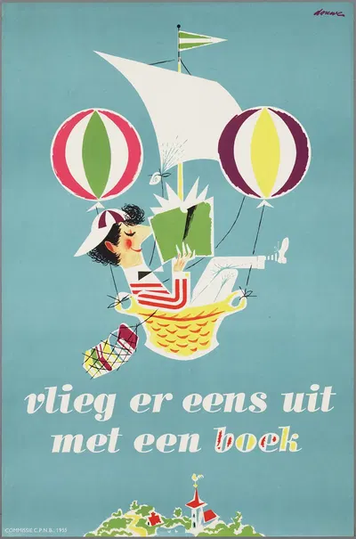 vlieg er eens uit met een boek by Gerard Douwe, 1955 — digital art print download