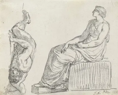 Seated Woman and Man Sprawling on the Ground by Жак Луи Давид — digital art print download