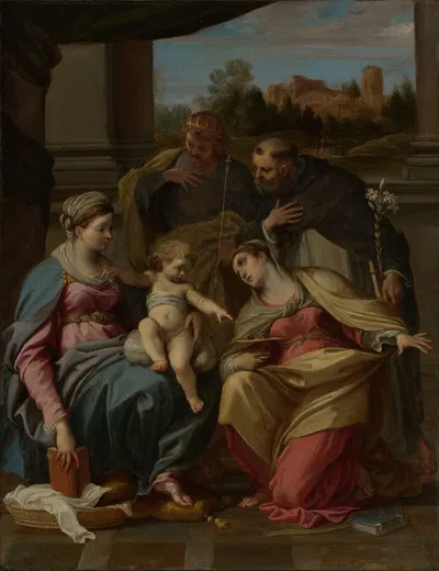 Madonna and Child with Saints Lucy, Dominic, and Louis of France by Аннибале Караччи — digital art print download