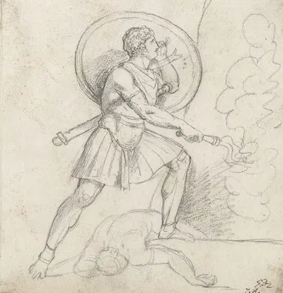 Warrior with a Shield and Torch by Жак Луи Давид — digital art print download