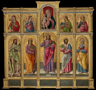 Polyptych with Saint James Major, Madonna and Child, and Saints by Бартоломео Виварини, 1490 — digital art print download