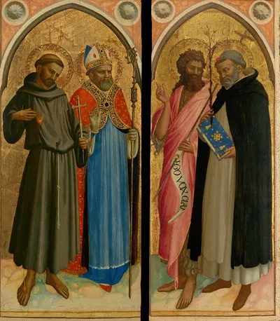 Saint Francis and a Bishop Saint, Saint John the Baptist and Saint Dominic by Fra Angelico — digital art print download