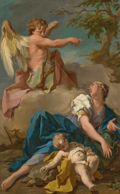 The Angel appearing to Hagar and Ishmael by Джованни Баттиста Питтони — digital art print download