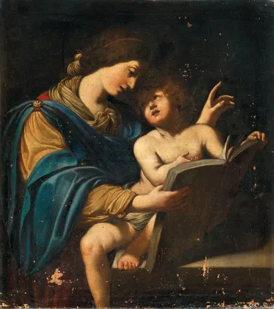 The Madonna teaching the Christ Child to read by Lionello Spada — digital art print download