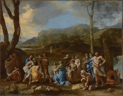 Saint John Baptizing in the River Jordan by Николя Пуссен — digital art print download