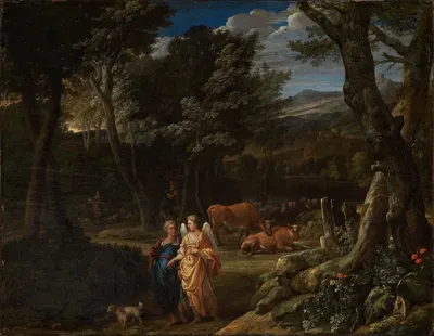 Tobias mit dem Engel in Waldlandschaft by Eglon van der Neer, 1685-1698 — digital art print download