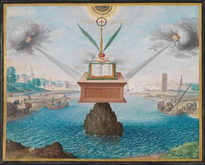 Emblematische Darstellung, Allegorie auf die Beständigkeit des christlichen Glaubens by Friedrich Brentel — digital art…