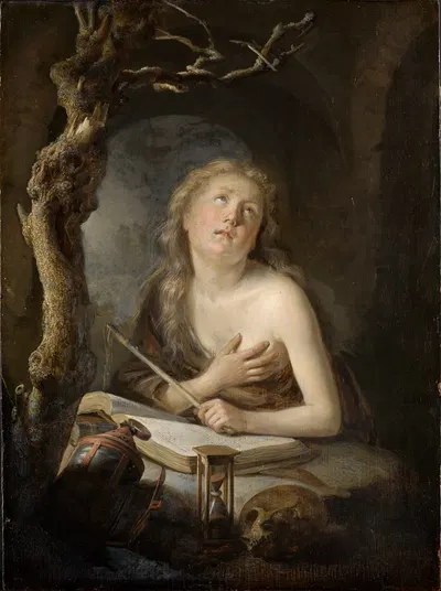 Die büssende Maria Magdalena in der Einöde by Геррит Доу, 1660-1665 — digital art print download