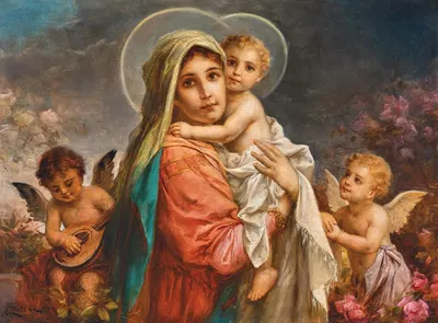Madonna and Child with Putti by Ганс Зацка — digital art print download