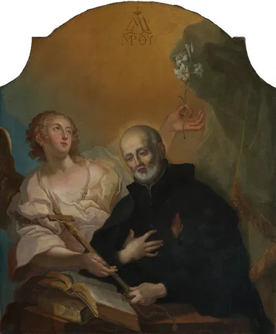 Der Heilige Joseph von Calasanza, meditierend, mit einem Engel by Heinrich Lihl, 1749 — digital art print download
