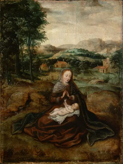Maria mit dem Kinde, in einer Landschaft sitzend by Marcellus Coffermans — digital art print download