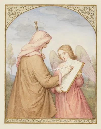 The pilgrim, inscribing herself in the book of God held by an angel by Мари Элленридер, 1849 — digital art print download