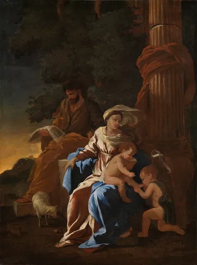 Die Heilige Familie mit dem Johannesknaben by Николя Пуссен — digital art print download