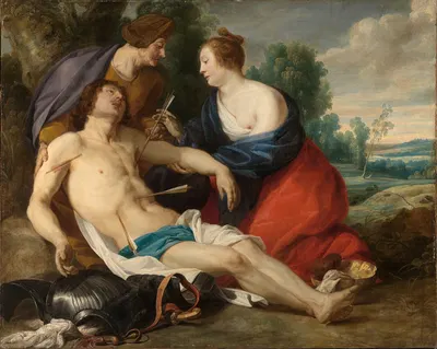 St. Irene pulls the arrows out of St. Sebastian's wounds by Теодор Ромбаутс — digital art print download