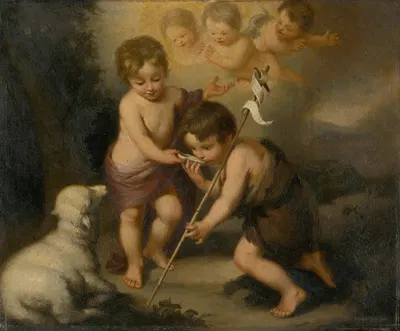 Baby Jesus with Saint John the Baptist by Felicián Moczik, 1890–1900 — digital art print download